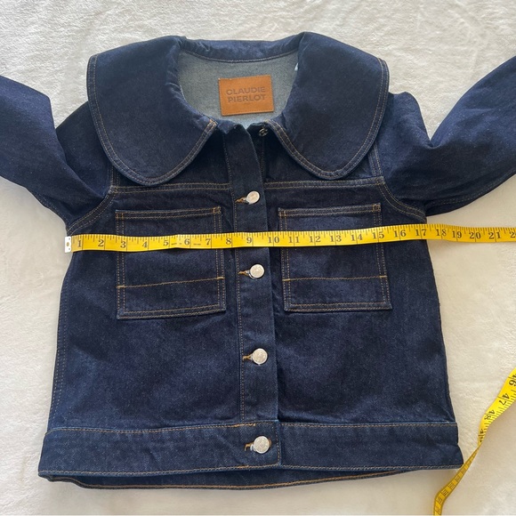 CLAUDIE PIERLOT Wide-Collar Denim Jacket in Blue - Picture 11 of 12
